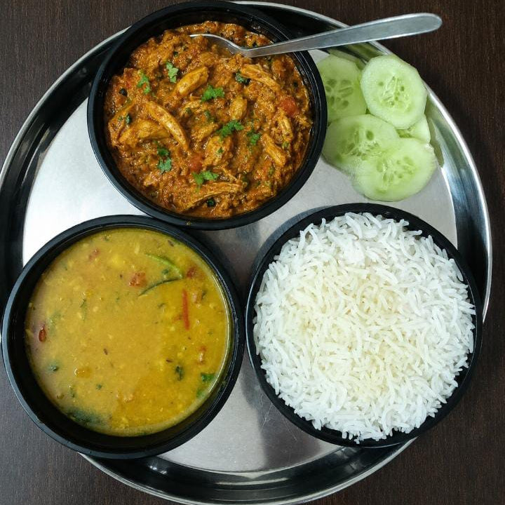 Chicken Bharta, Roti & Dal Thali