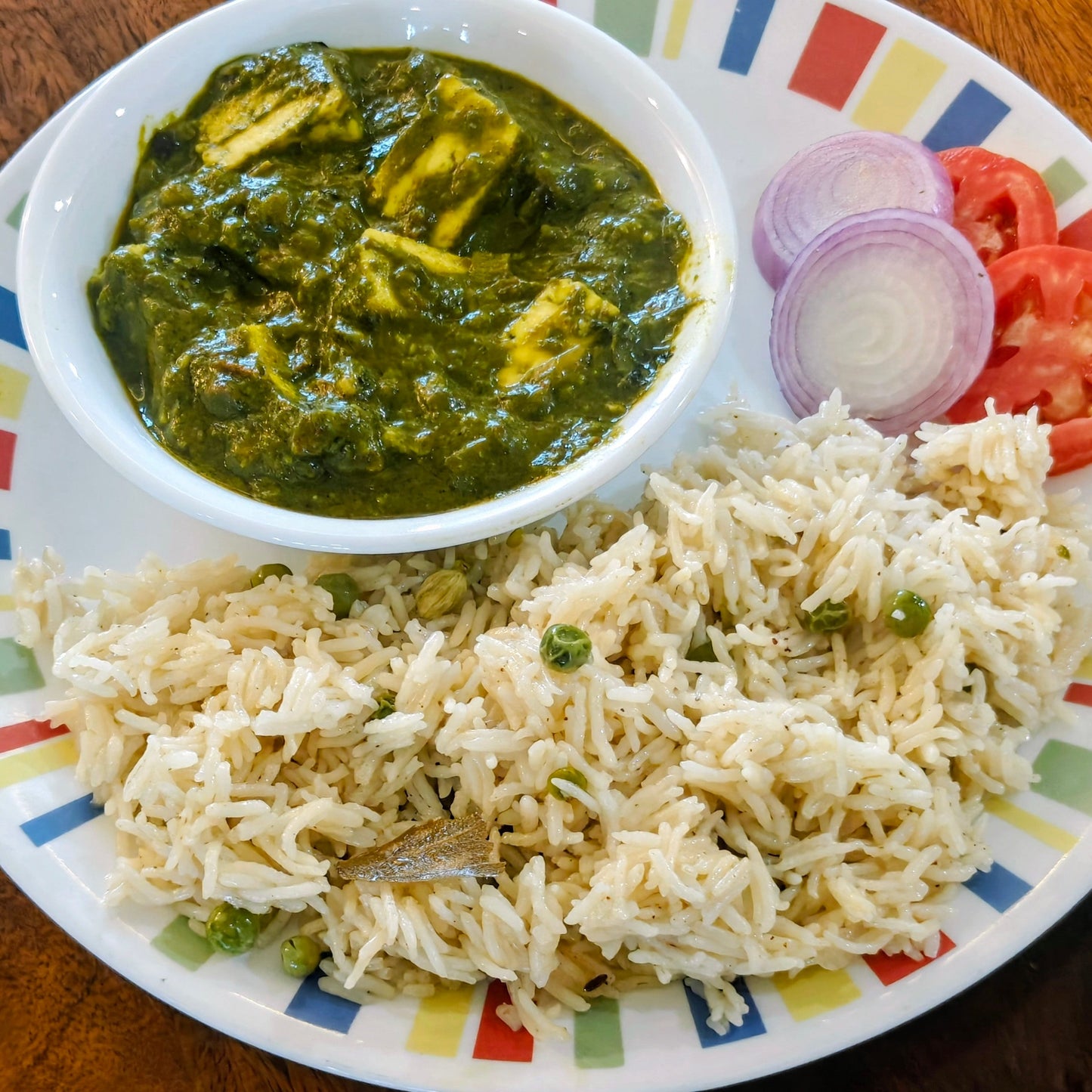 Palak Paneer and Matar Pulao