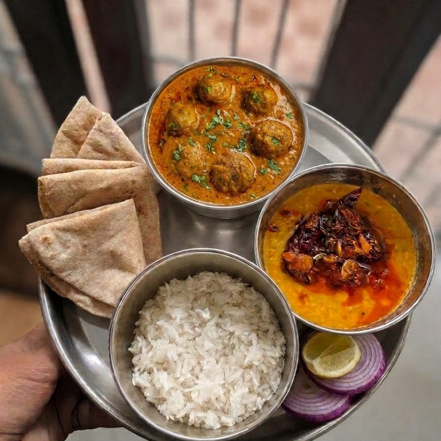 Paneer Kofta Curry  Dal Roti Rice Thali - By swesha