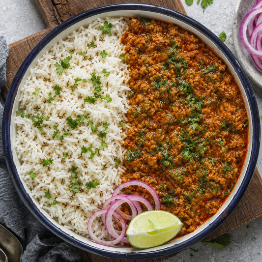 Jeera Rice with Chicken Kheema & Salad