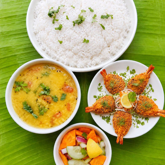 Goan Masala Rava Prawn with Rice * Konkani Dal